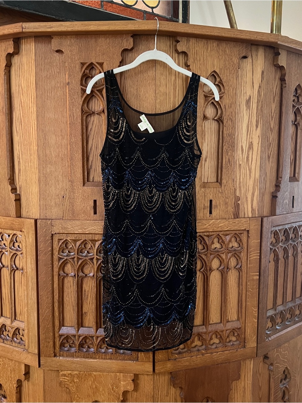 Staring at Stars Black Beaded Mini Dress with Blue Accents